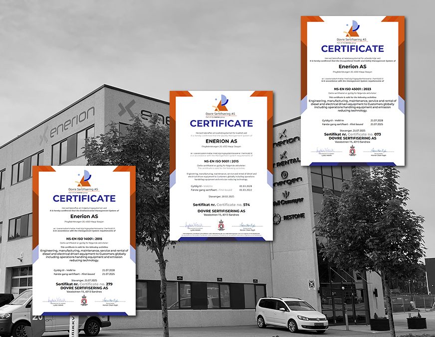 Enerion awarded more ISO certifications